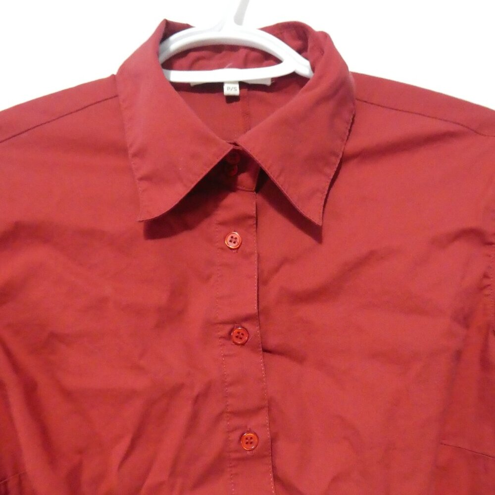 SMART SET | small | Elegant Red Long Sleeve Button-Up Shirt - Picture 4 of 16